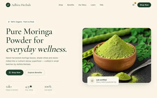 Adhira Herbals website